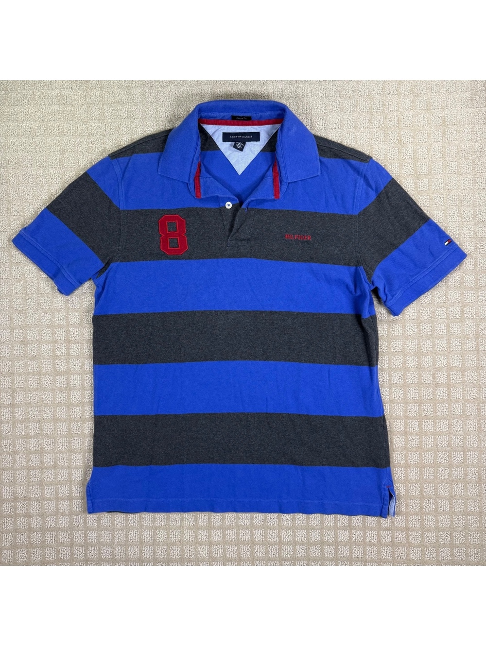 Tommy Hilfiger blue gray striped polo shirt lg